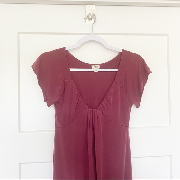 Aritizia Wilfred Bubble Hem Tunic Dress Burgundy Short Sleeve Spring Size Small - Picture 2 of 8